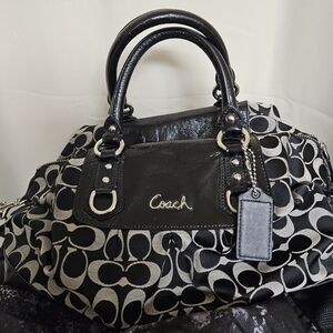 Coach Black and Gray Monogram Satchel
